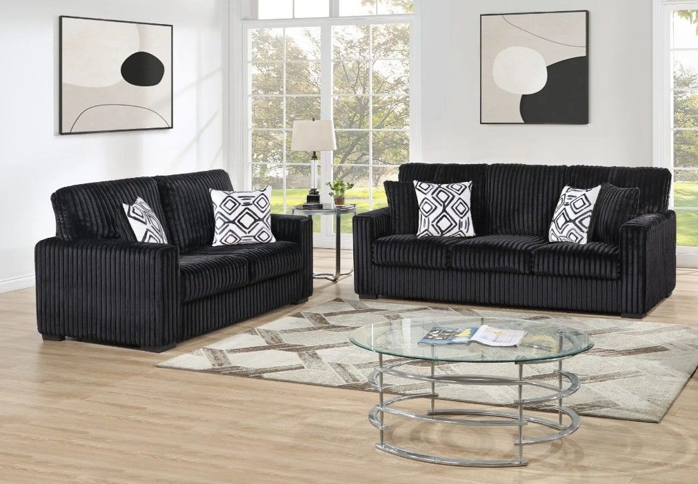 Huge Special Black Livingroom FW1550 2pc sofa loveseat special