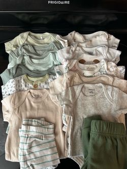 Green and beige onesies