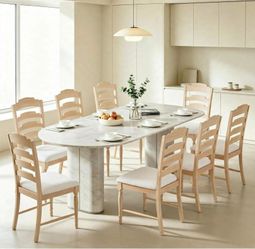 Set of 8 Mid Century Modern Dining Chairs Kitchen Chair Set with Solid rubberwood frame with linen upholstery, ergonomic backrest, and 330lbs capacity