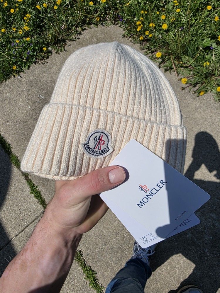100% Authentic Moncler Beanie (White)