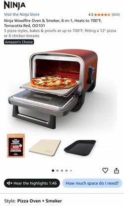 Woodfire Oven & Smoker, 8-in-1, Heats to 700°F, Terracotta Red, OO101 5 pizza styles, bakes & proofs at up to 700°F, fitting a 12" pizza or 6 chicken 