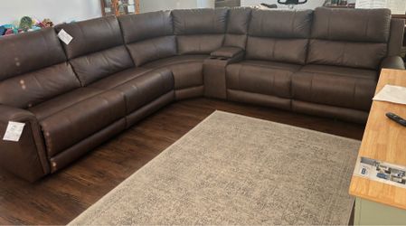Beryton 6-Piece Dual Power Leather Reclining Sectional with Console