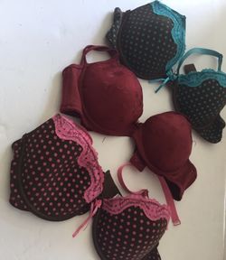 Women Bras. Lot Of 3. Brown, Red, Polka Dots. 34b