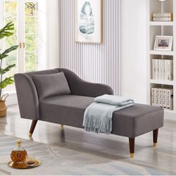 Modern Chaise Lounge Sofa Velvet Upholstery Sleeper Sofa, Living Room Recliner Sofa One Arms Lounge Chair with Back Pillow 
