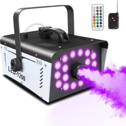 Fog Machine Halloween Outdoor 1200W with 18 LED Lights, Smoke Machine Fog with Remote, Perfect for Party, Stage, Wedding, Indoor. Open Box. Like New. 