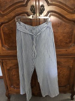 Linen/cotton striped wide pants a