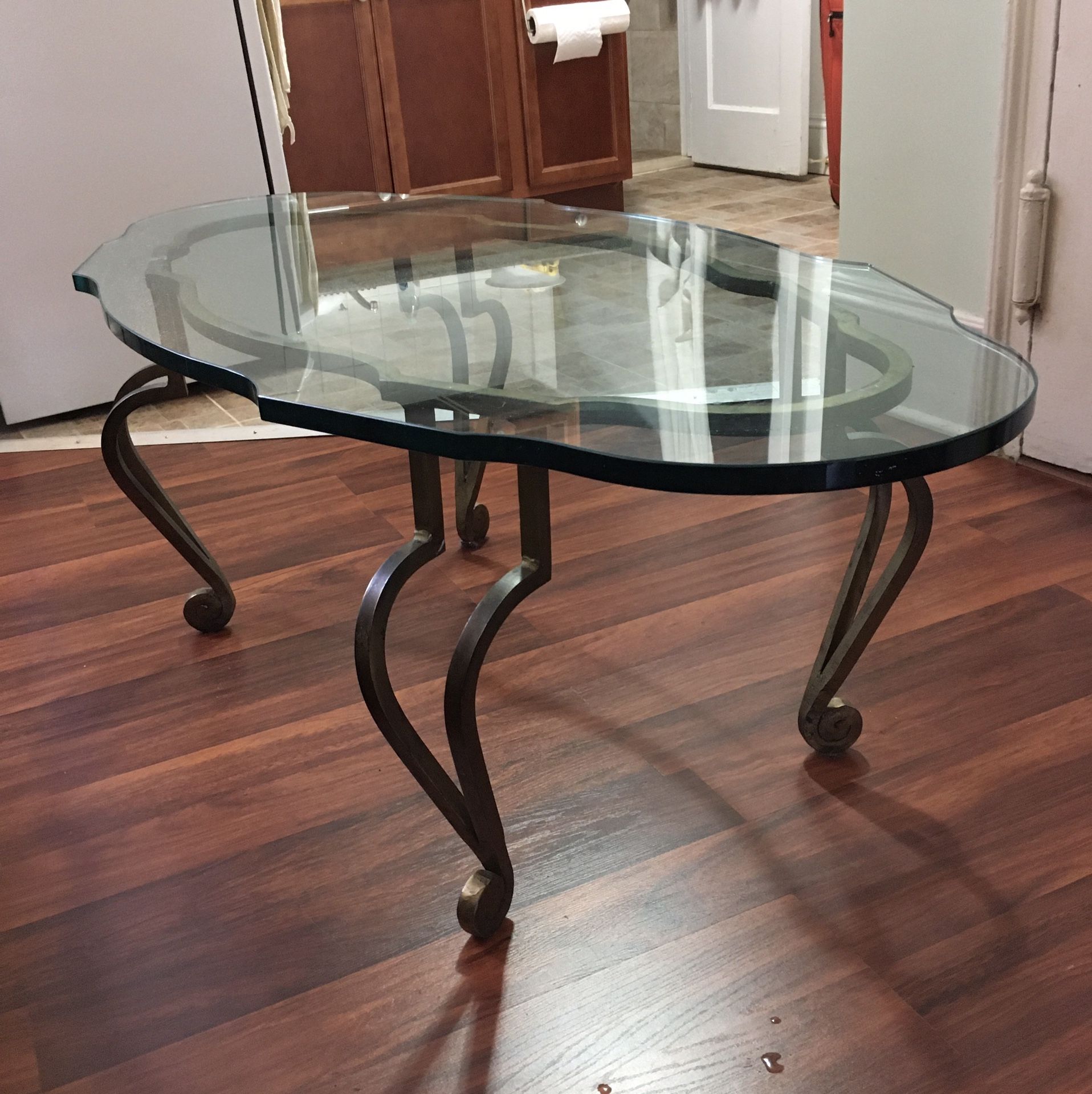 Vintage French-style glass top coffee table