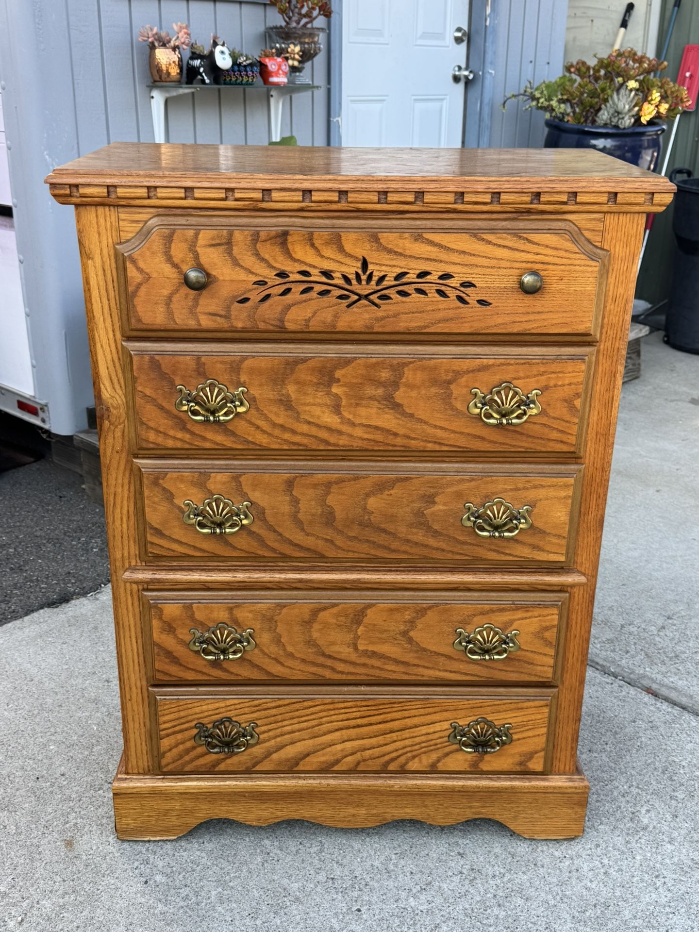 Vintage 5 Drawer Solid Wood Tall Dresser Made In Mexico
