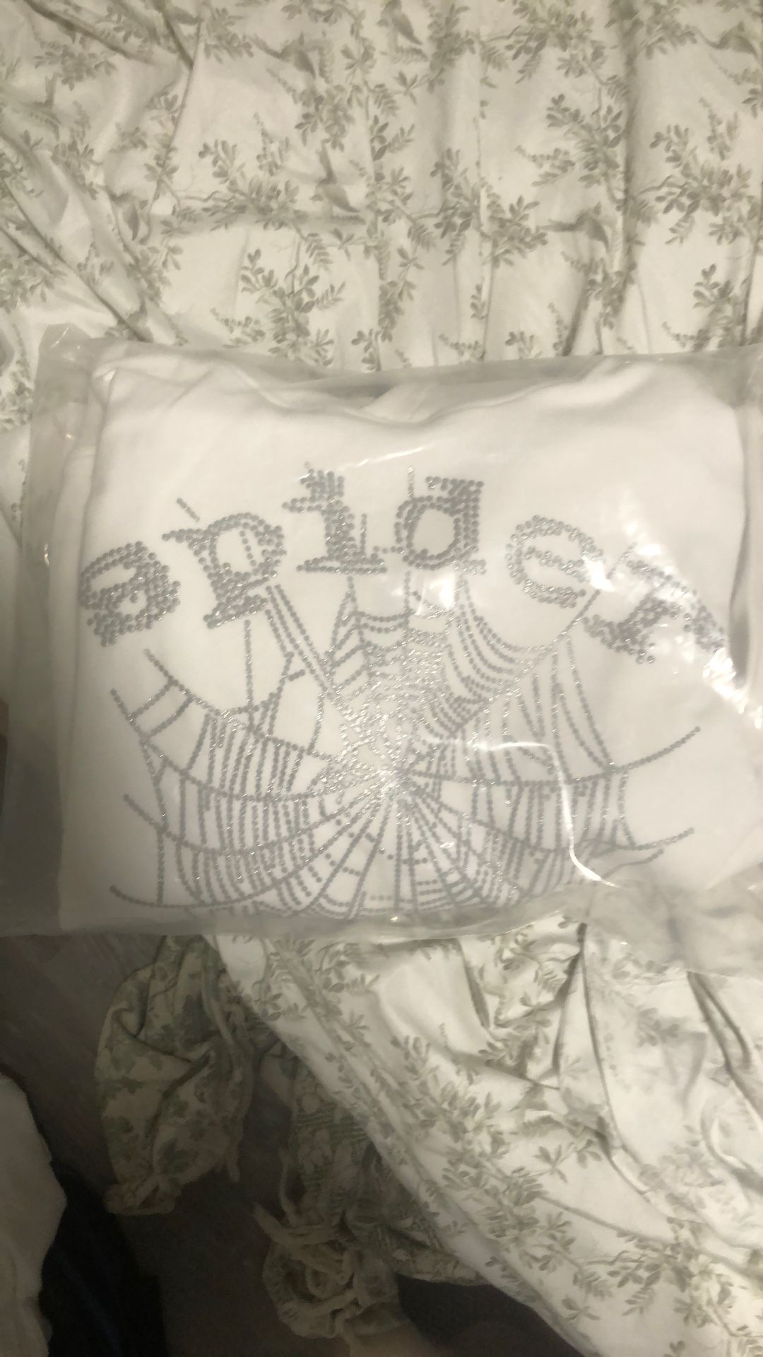 White Small Rhino Stone Spider Hoodie