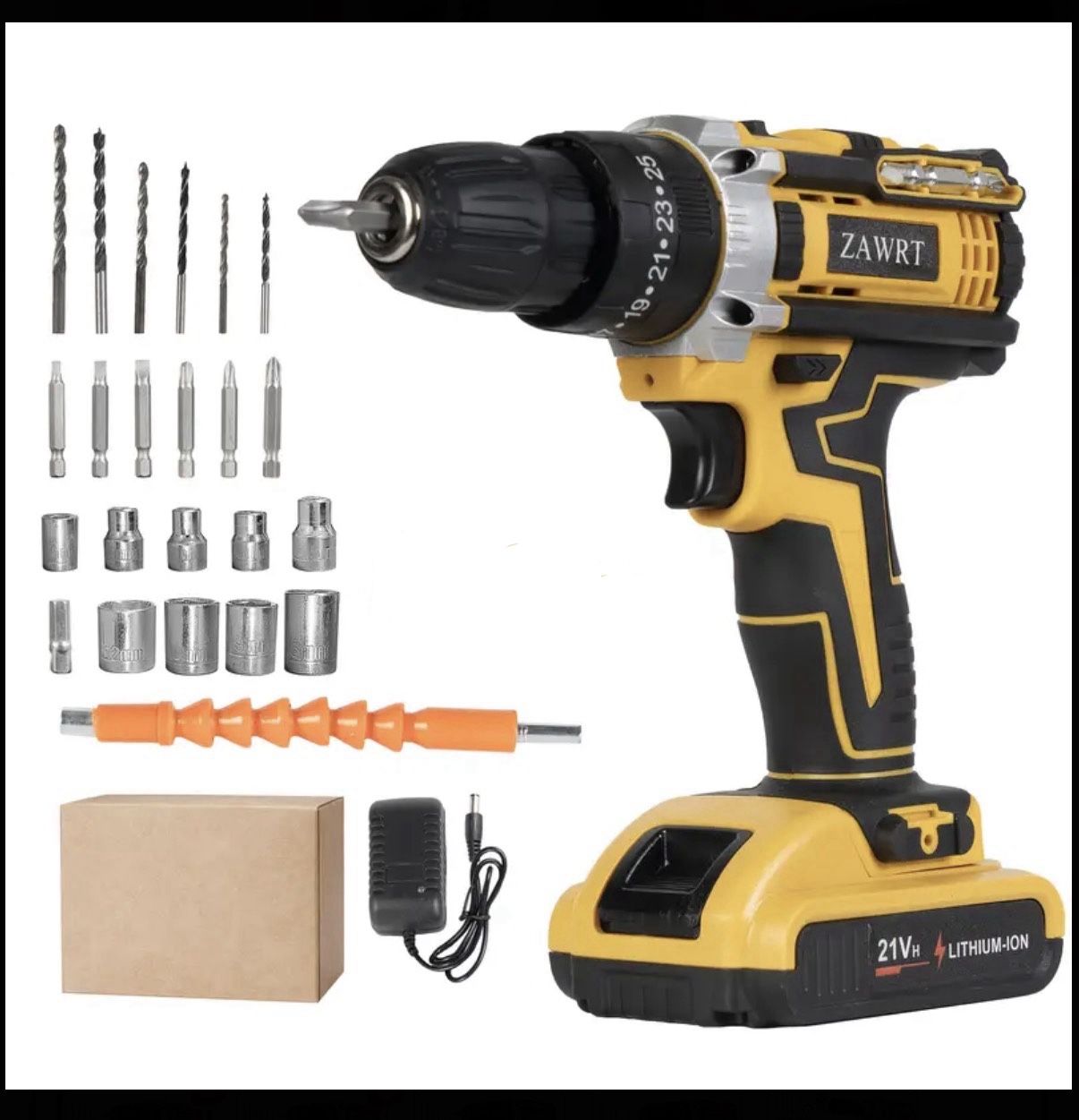 New 21V Cordless Drill, screwdriver W Battery, Charger , Sockets / bits and accessories