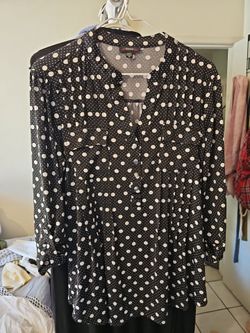 Black & White Polka Dot Button-Up Blouse