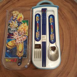 Rare Collectible Unique Classic Dragon Ball Z Utensil Cutlery Set - Plastic with Stainless Steel Fork, Spoon & Chopsticks.