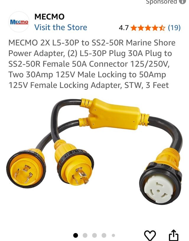 MECMO 2/L5-30P to SS2-50R Marine Shore Power Adapter