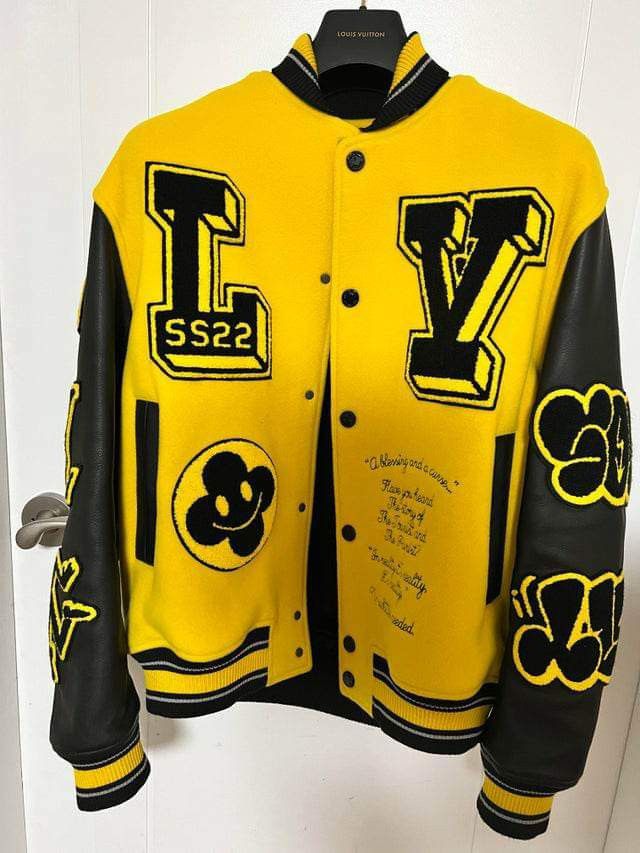 yellow lv varsity jacket.