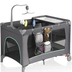 Pack and Play,Portable Baby Crib with Changing Table | Fo