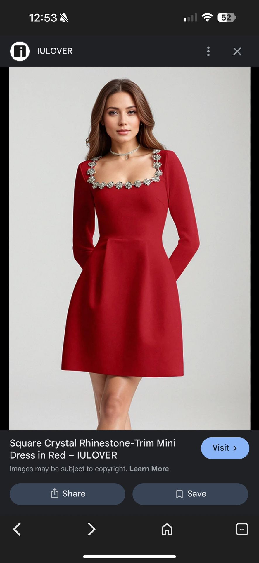 Velvet Rhinestone Trim Long Sleeve Square Neck  Dress