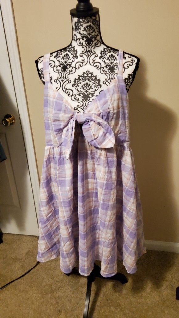 Perfectly Priscilla Purple Plaid Summertime Dress Size 3XL 
