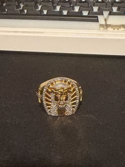Gold-Tone Jesus Face CZ Ring