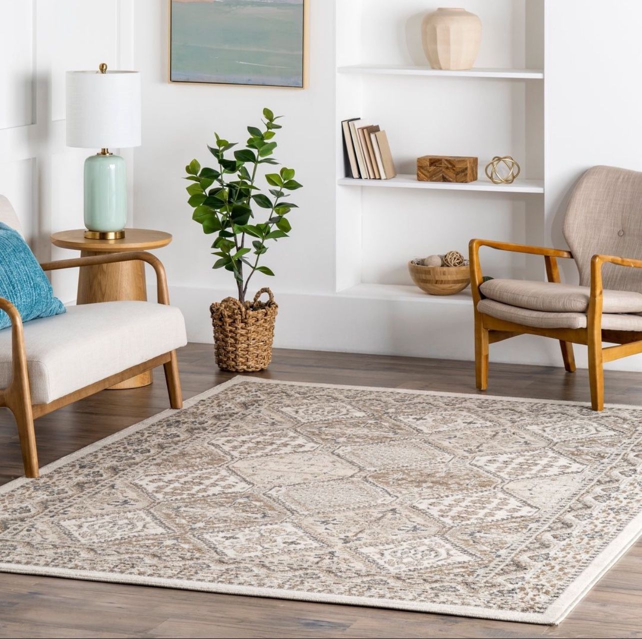 8x10 Becca Traditional Tiled Area Rug, Taupe, Faded Transitional Design, Stain Resistant, For Bedroom, Dining Room, Living Room, Hallway, Office, Kitc
