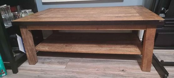 Rustic Wood Coffee Table with Metal Trim