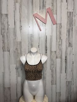 No Boundaries Leopard Print Ribbed Crop Cami  Crisscross Back Stretchy Tank Top