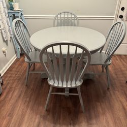 Grey (painted ) table + 4 barrel back Chairs + 1 leaf