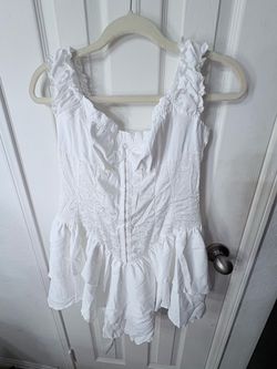 White Ruffle Corset Top with Lace Detail