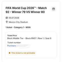 World Cup Ticket - Match 92 - Mexico City