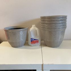 **$7 EACH** BRAND NEW 11” x 9”H Resin Planter Pot w/ Basket Weave Texture Drain Hole Can Be Drilled Planters 