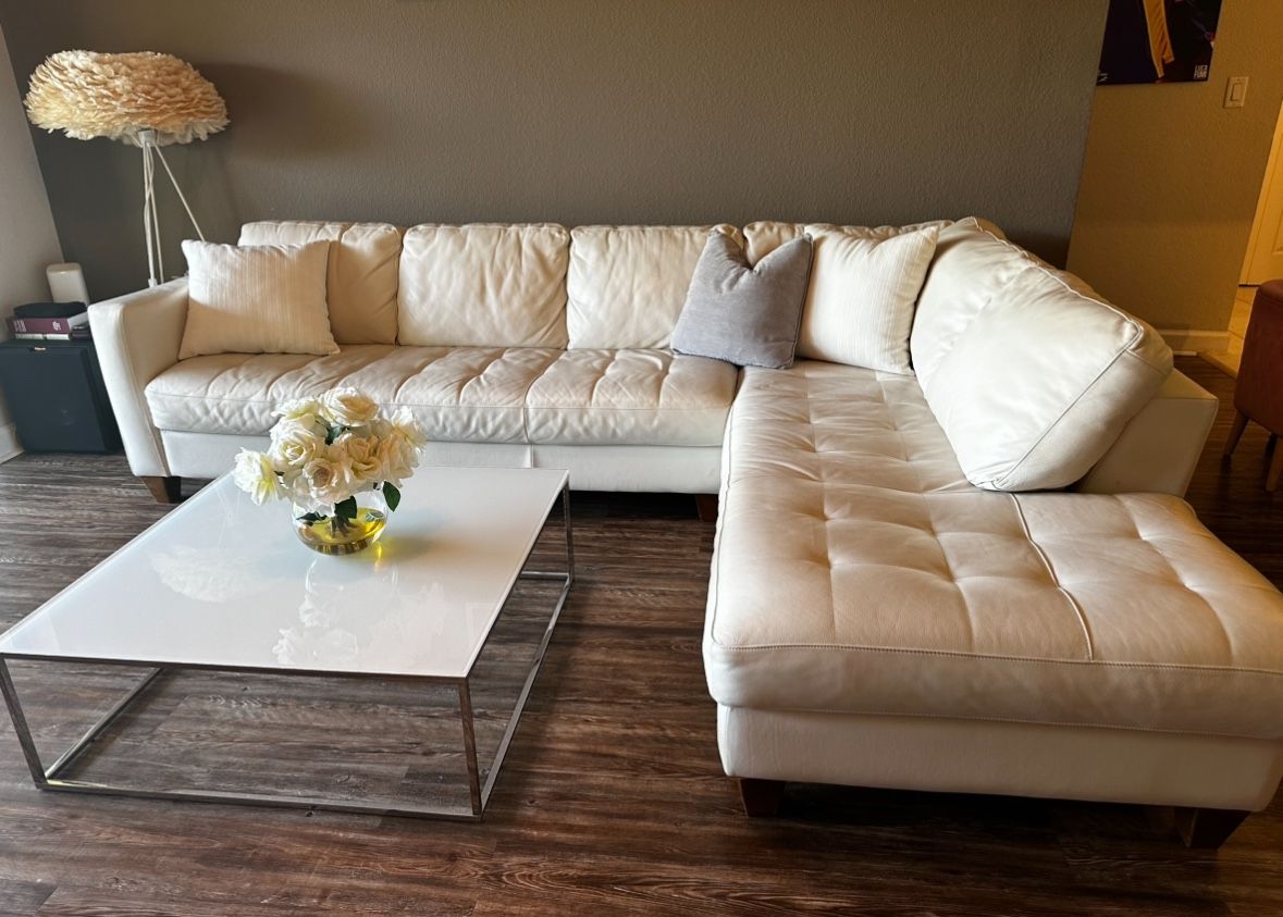 Natuzzi Off-white Leather L-shaped Couch 