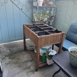 FREE !! Elevated 8 Pocket Herb Garden Bed, Mobile Raised Customizable Wood Planter for Herbs,