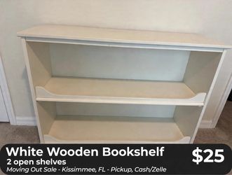 White Wooden Bookshelf with 2 Shelves