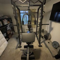 Vesta Fitness Smith Machine 2001 w/Bench Attachment | 230lb Bumpers Weights | 7ft Olympic Bar | Fitness | Gym Equipment | FREE DELIVERY 🚚 