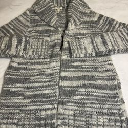 Lands’ End Chunky Knit Wool Blend Full Zip Cardigan Sweater W Pockets Sz LG
