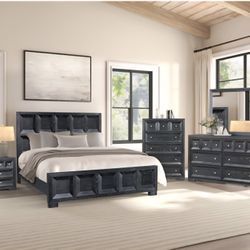 Bedroom Set 4 Pc Weathered Black Finish. New Especial Price 