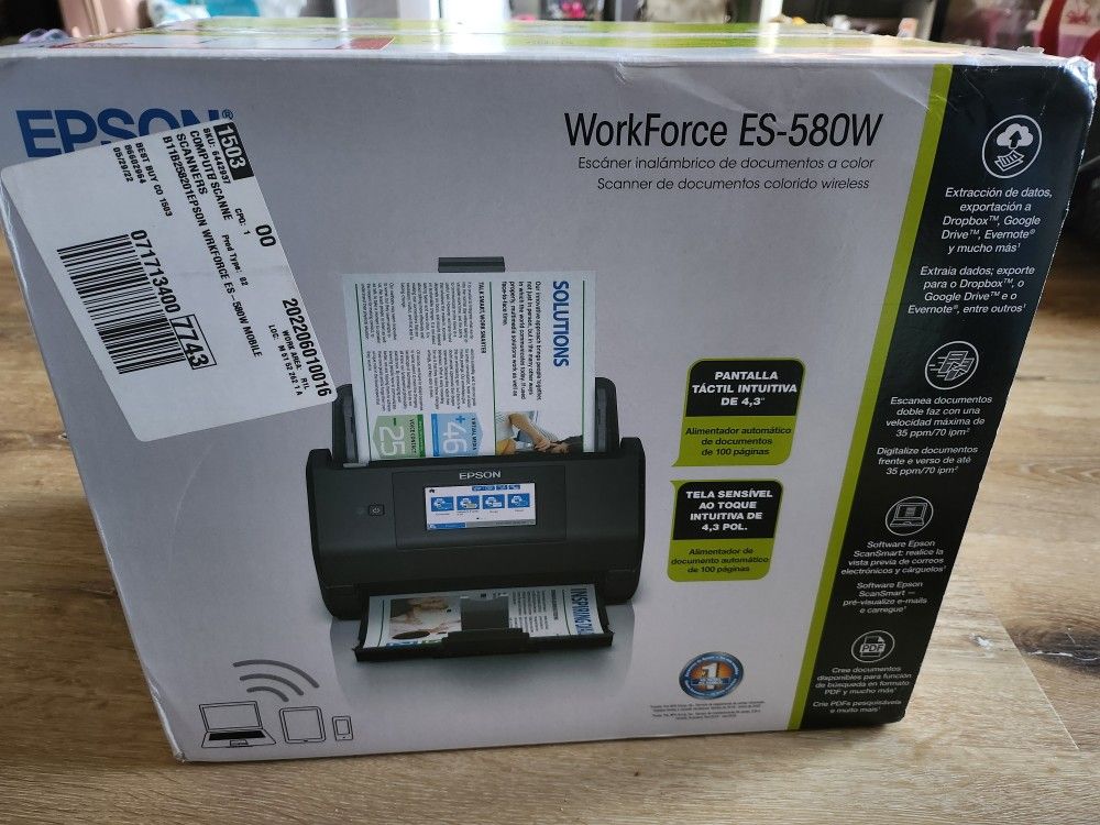 Epson Workforce ES 580W Wireless Color Duplex Desktop Document Scanner for PC and Mac with 100 sheet Auto Document Feeder (ADF) and Intuitive 4.3