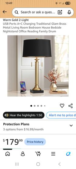 Black& Gold 2-Light Table Lamp with USB Ports