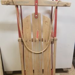 Antique Radio Flyer Style Wooden Sled On Metal Rails