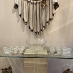 Punch Bowl With 14 Glass Cups And 2 Ladles