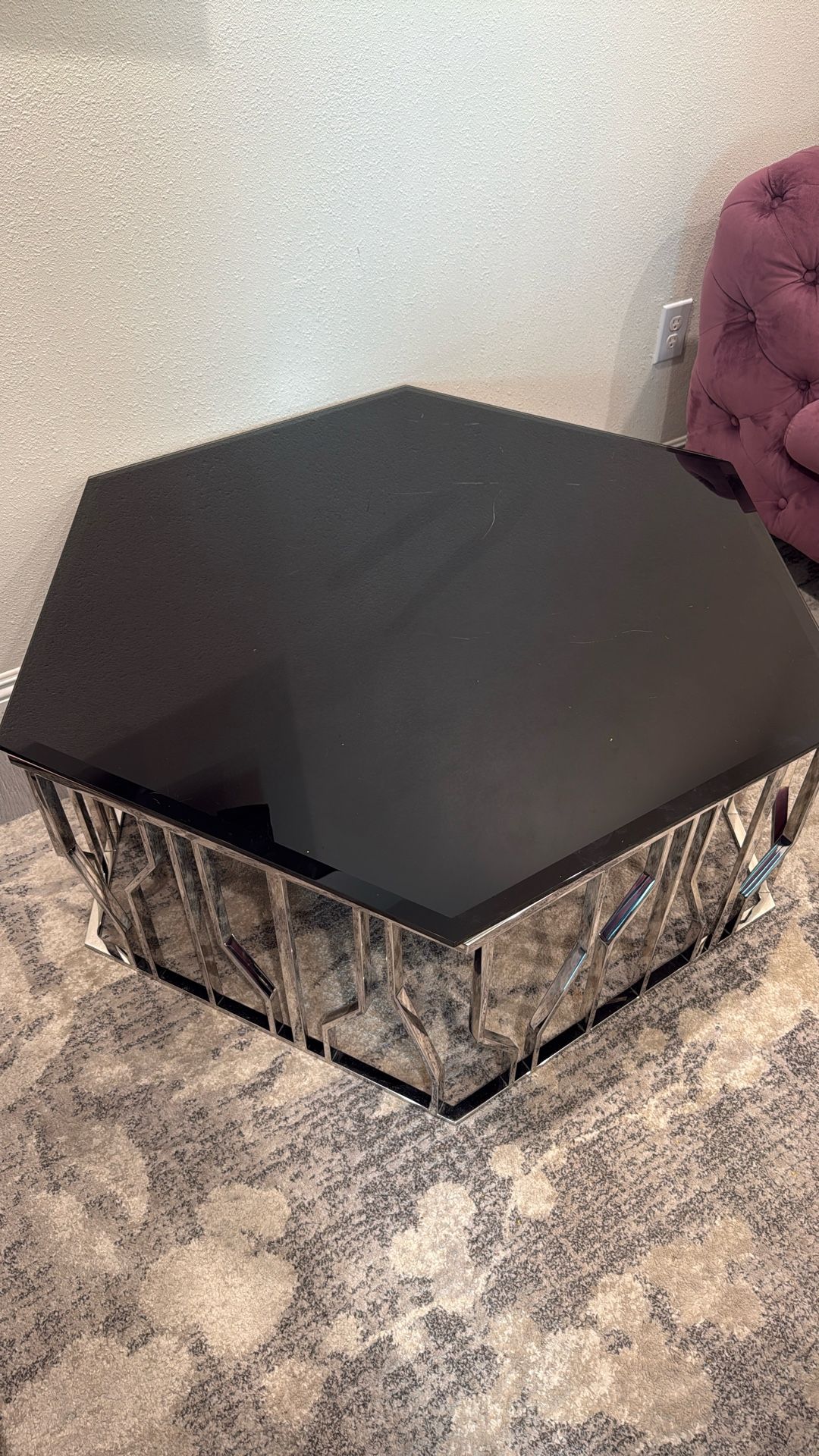 Modern Glass Coffee Table - Black Top with Chrome Base