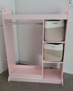 Cute Girls Princess Wardrobe - Wooden/Pink