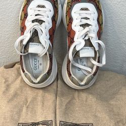 Authenticated 🪽 Gucci Rhyton Multicolor GG Monogram Canvas Sneakers 