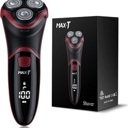 MAX-T Men's Electric Shaver - Corded and Cordless Rechargeable 3D Rotary Red