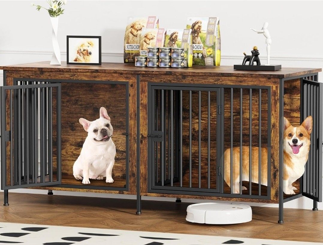 63" Dog Cage Furniture for 2 Pets