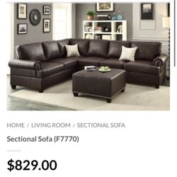 Brown Sectional Sofa - Ottoman Sold Separately 
