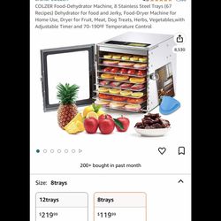 COLZER Food-Dehydrator Machine, 8 Stainless Steel Trays for Sale in  Murrieta, CA - OfferUp