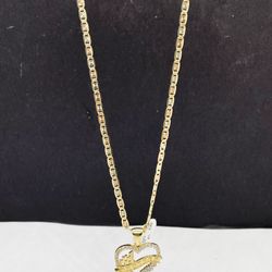 14k solid gold Valentina chains and #1 mothers pendant , necklance gold pendant
