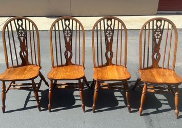 Antique Set of 4 Windsor Wood Dining Chairs