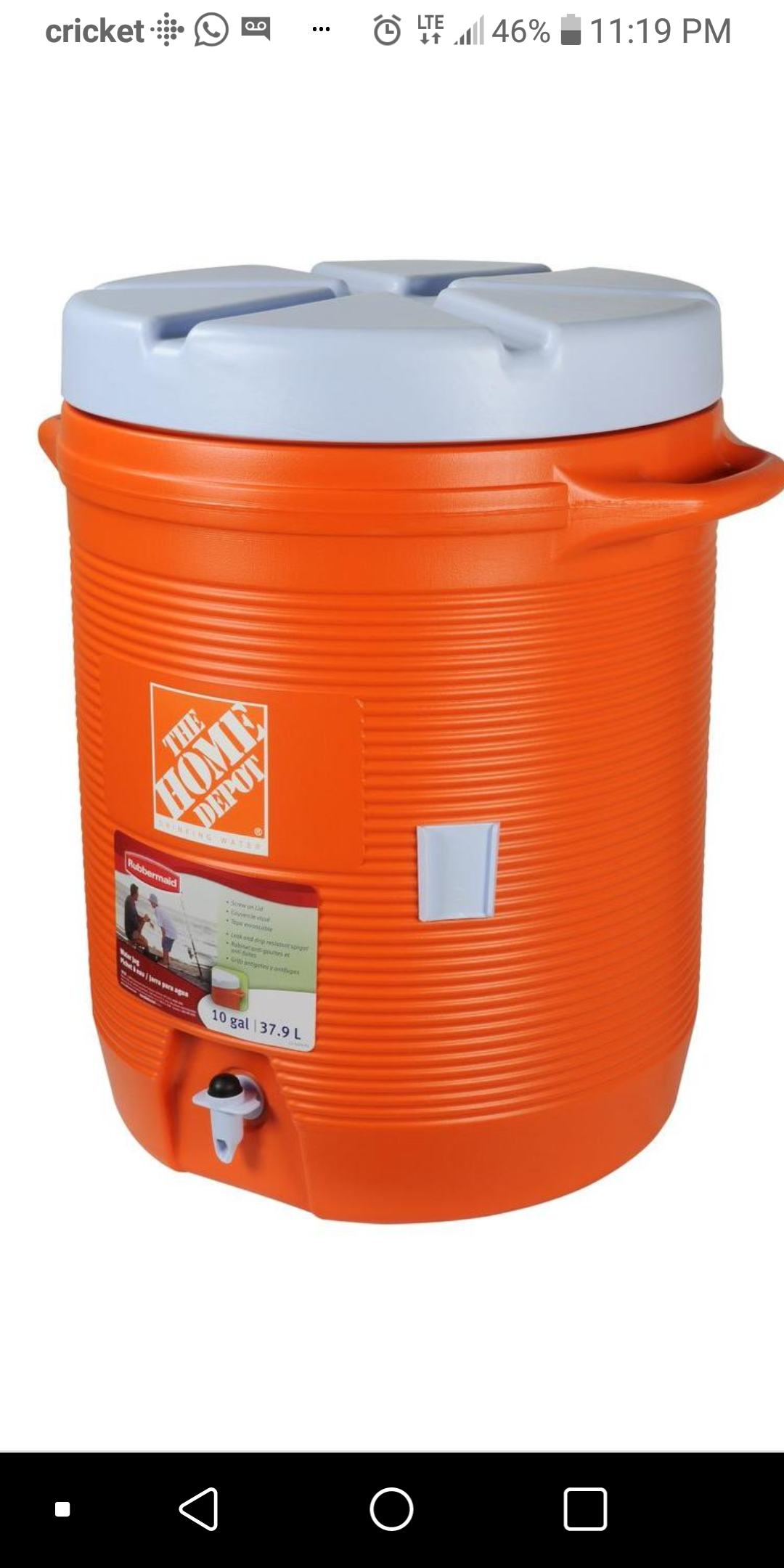 Rubbermaid Home Depot 10 gal/36lts water cooler