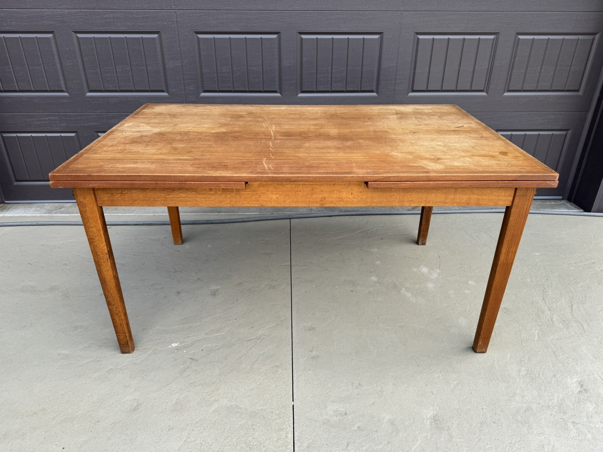 Mid Century Teak Hidden Leaf Expanding Dining Table